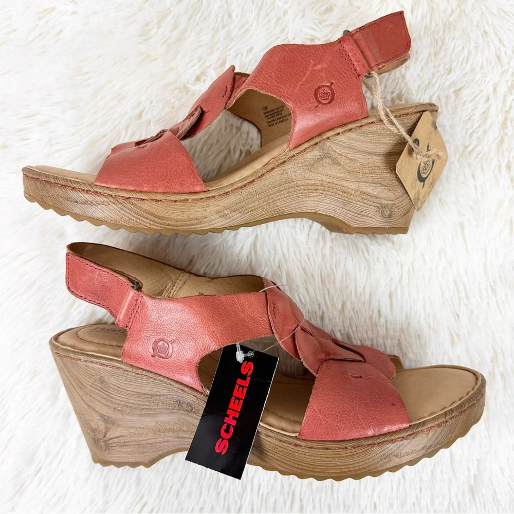 Born Women's Nina Sandals In Rust Cayenne Leather 10 Wedge NWT - Picture 5 of 10